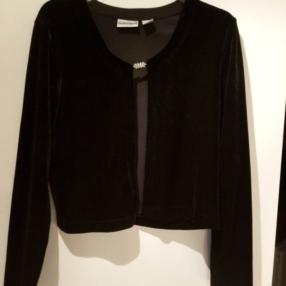 Fashion Bug Black Velour Jacket with Rhinestone Closure